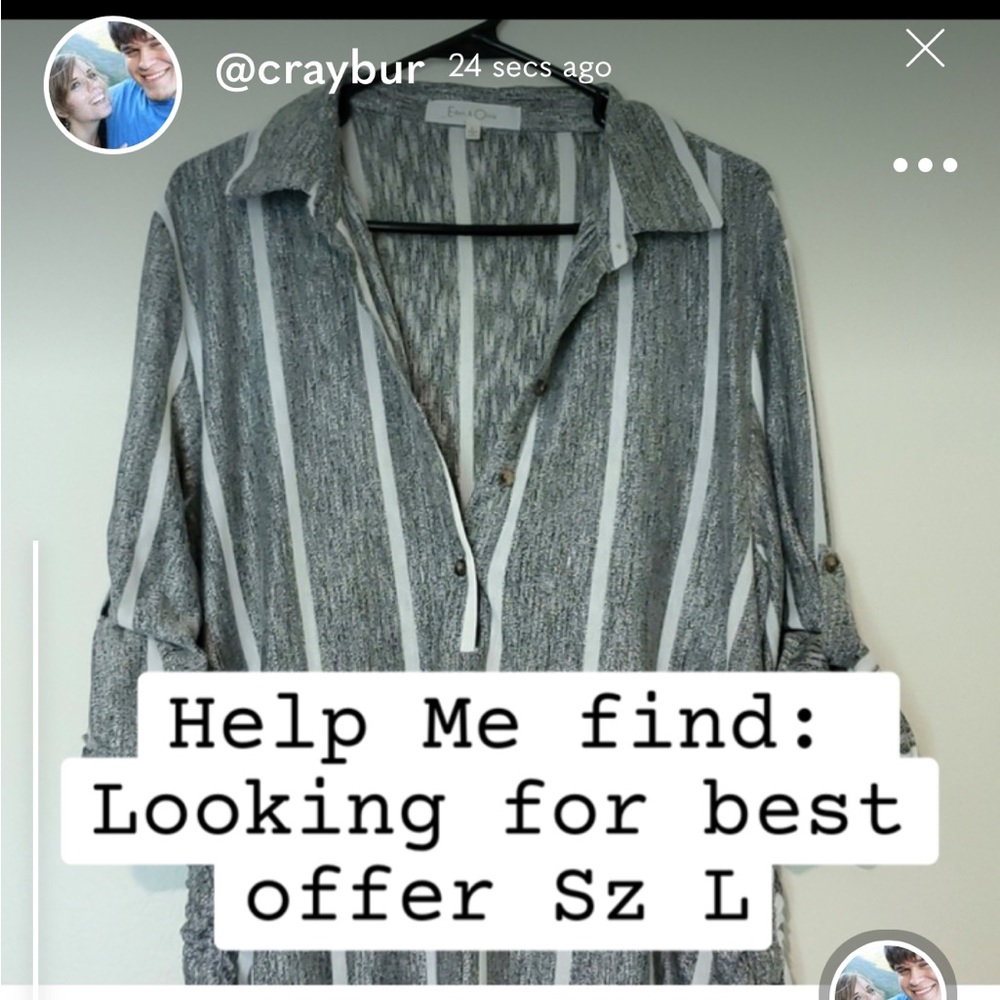 Eden and Olivia Gray, White and Charcoal striped Roll tab shirt SZ Large